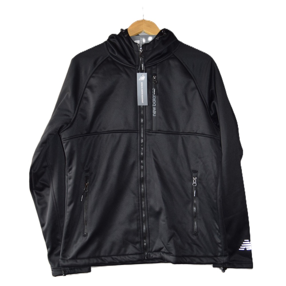New Balance Softshell Jacket Mens Small Black New Wind Water Resistant Hooded